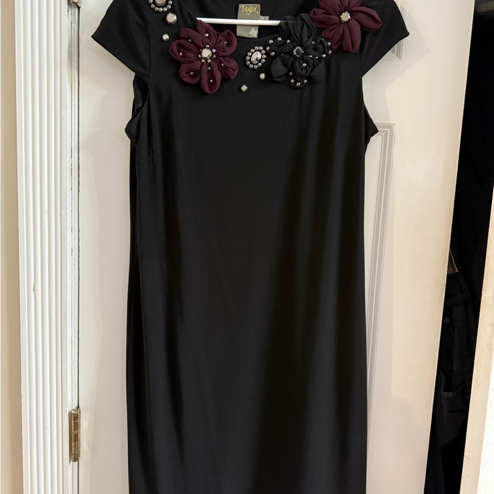 Taylor Black Dress with Gorgeous Burgundy Floral Details